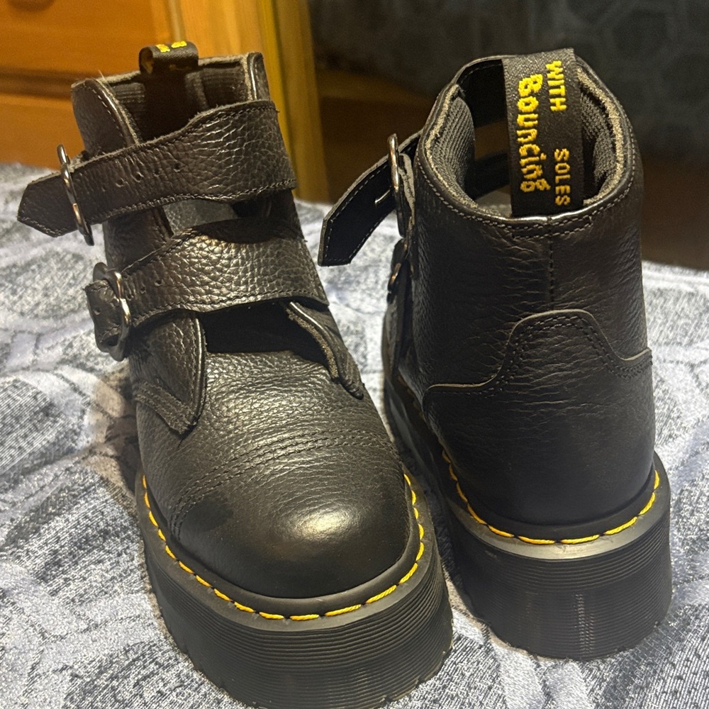Dr. Martens Black Ankle Boots with Yellow Accents